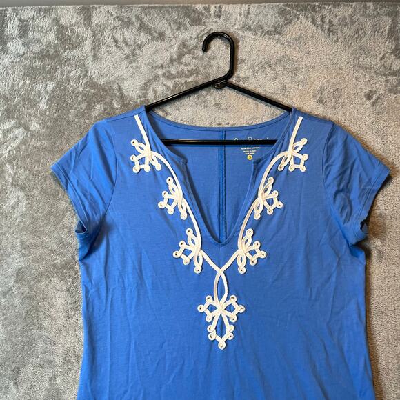 Lilly Pulitzer Brewster Pima Blue Haven‎ Embroidered Dress Size Small - Picture 2 of 5